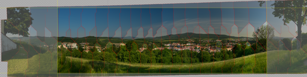 Skládání panoramatické fotografie pro městský mobiliář Český Krumlov.